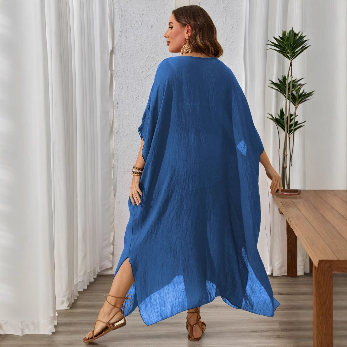 Women's Dress Plus Size Solid Color Loose Cover-Up Beach Vacation Split Floor-Length Dress