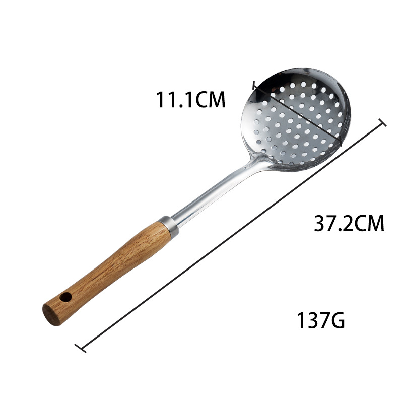 304 stainless steel spatula kitchenware set, high temperature resistant stir-fry spatula, home use, soup spoon, slotted spoon, wooden handle, kitchen supplies