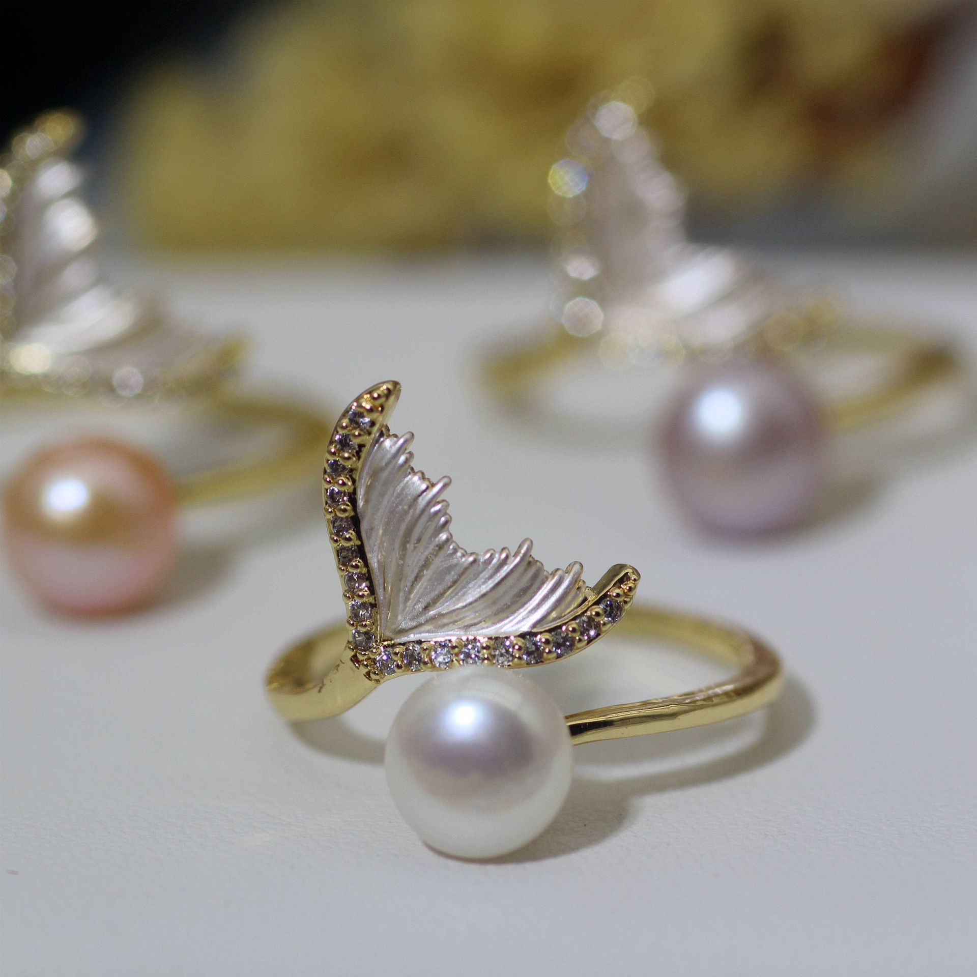 DIY Pearl Ring Accessories Gold-Plated Flower Butterfly Ring Holder Petal Pearl Ring Empty Mount Open