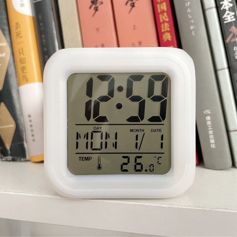 Seven Color Square Clock Small Square Alarm Clock LED Seven Color Changing Night Light Electronic Alarm Clock Gift