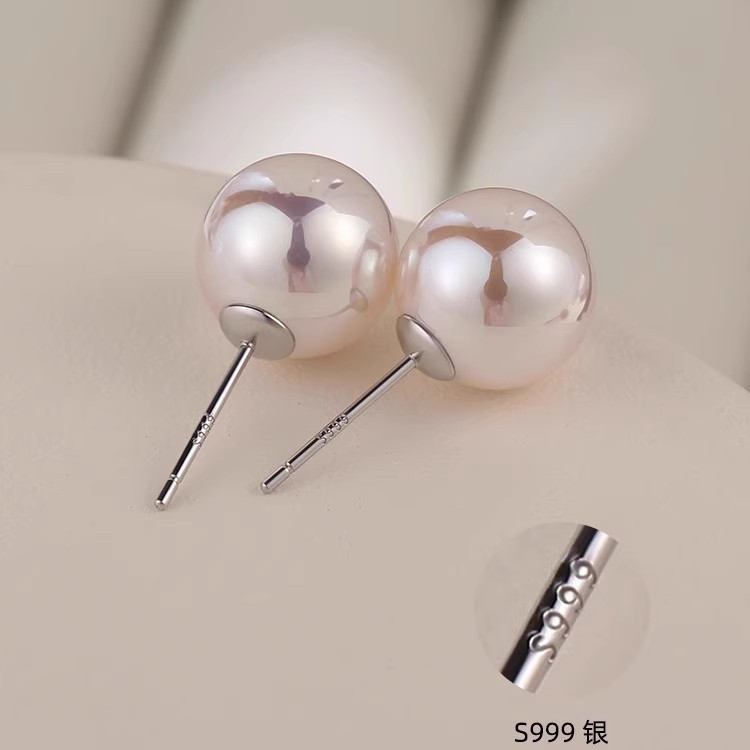 【High Quality】Akoya Aurora Tiannu Pearl Earrings for Women 999 Pure Silver Earrings Mother-of-Pearl Shell Beads