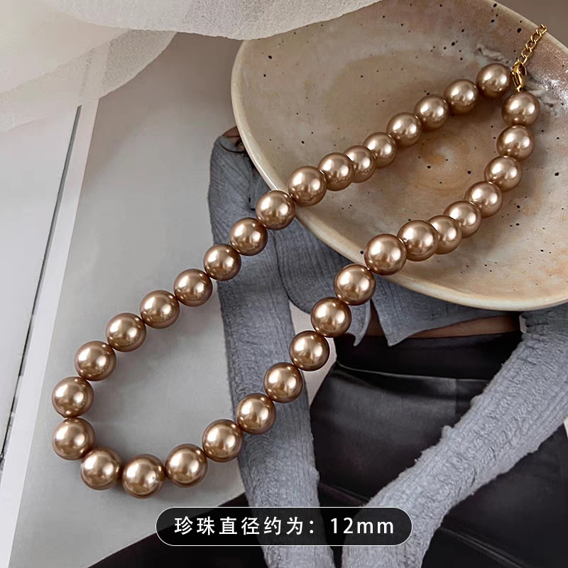 Swarovski Champagne Color Pearl Necklace for Women, Small Clavicle Chain, Sweater Chain, Neck Chain Elegant