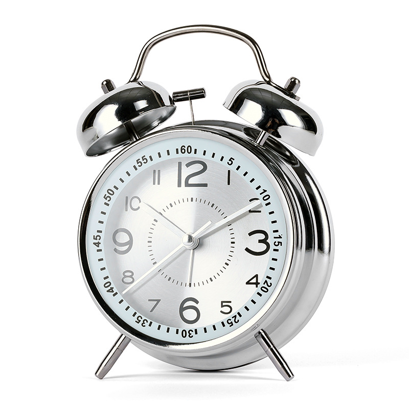 Metal bell alarm clock with electroplating, luminous, bedroom, Aishida sweep-second alarm clock, student clock