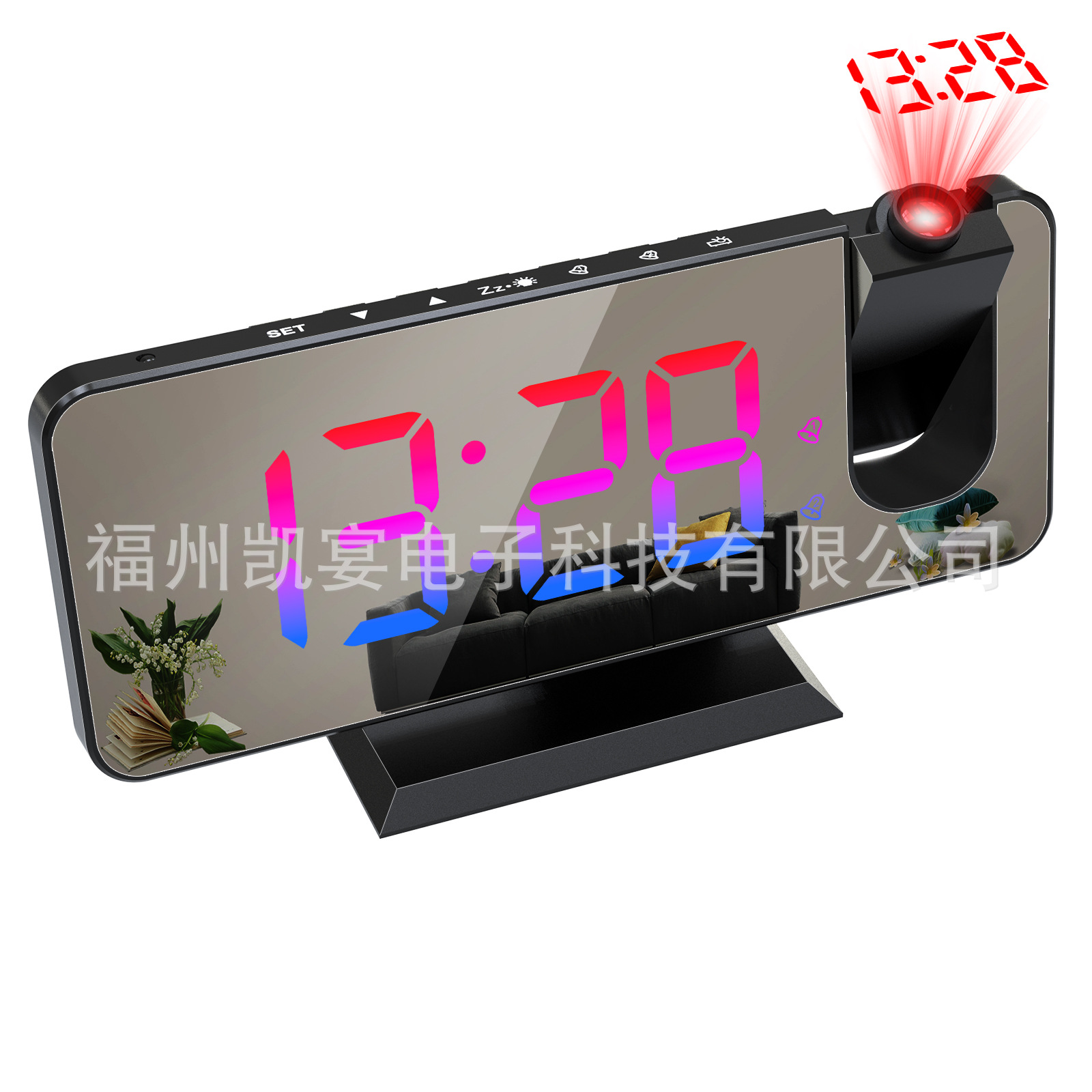 New Large Screen Mirror Dual Alarm RGB Colorful Gradient Projection Clock Electronic Clock