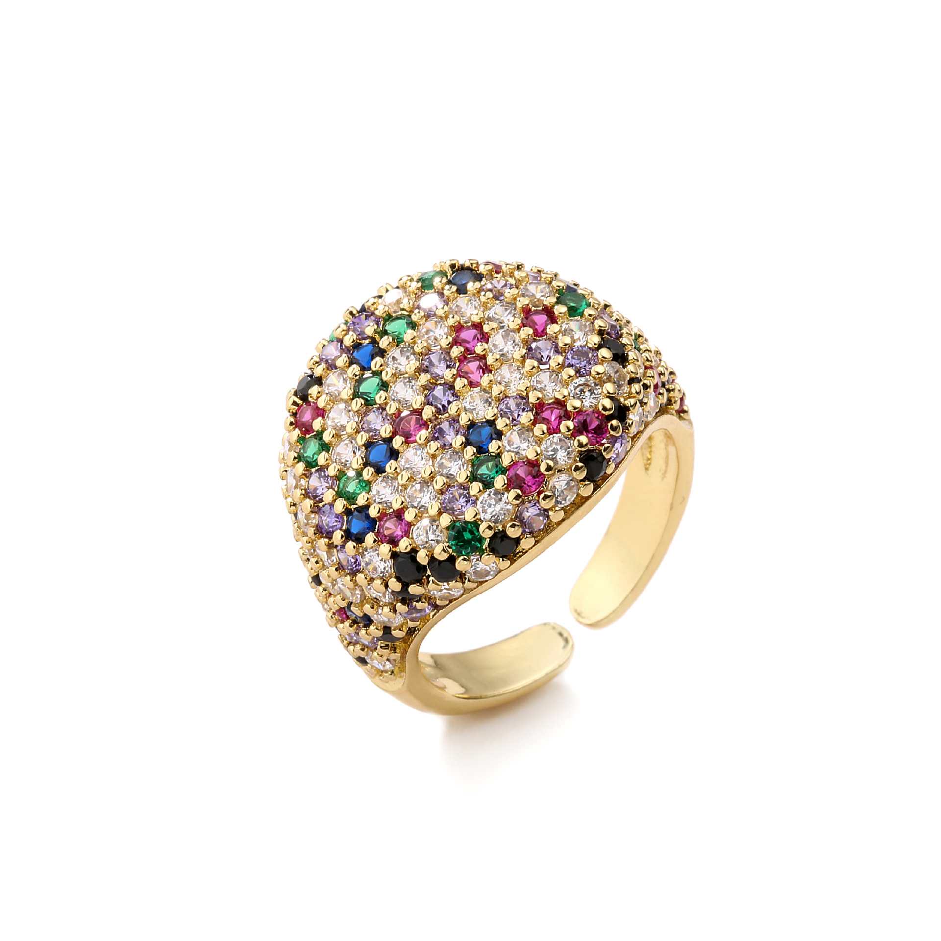 HECHENG Jewelry Full Diamond Round Ring Open Geometric Zircon Ring 18K Gold Plated VJ337
