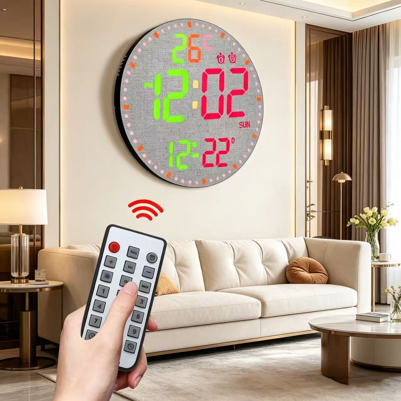 Factory-sold wifi wall clock, RGB electronic perpetual calendar, automatic time-setting, office living room digital clock, APP smart alarm clock
