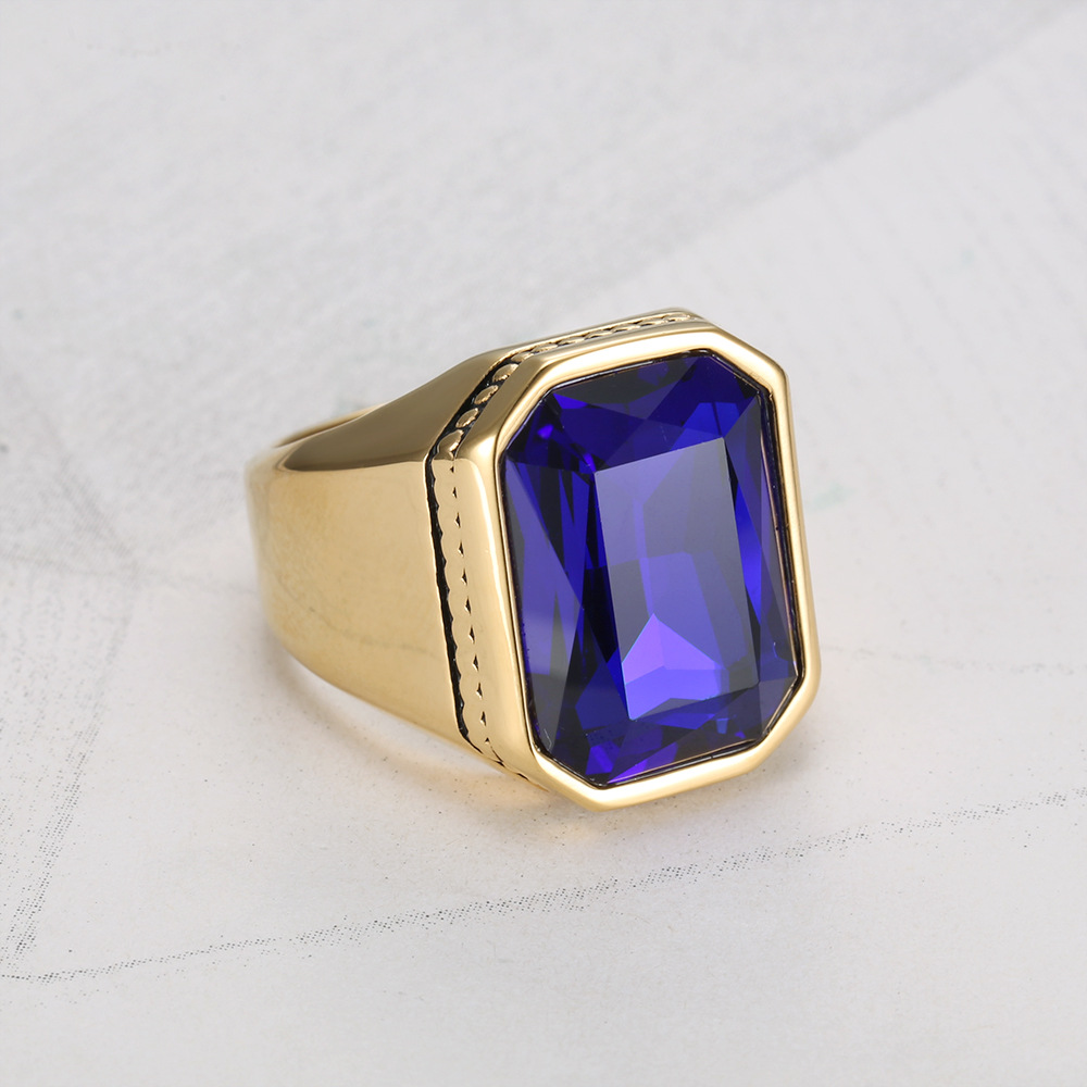Simple Gemstone Smooth Ring Men's Finger Ring Stainless Steel Accessory Ring