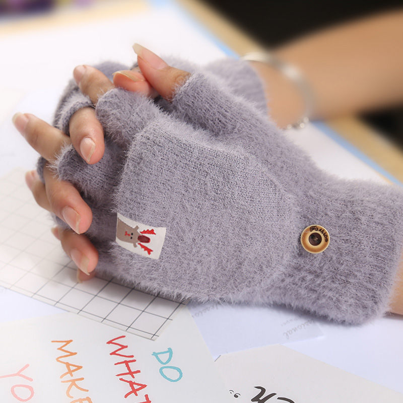 Imitation Mink Fur Gloves Women Autumn Winter New Warm Anti-Cold Fleece-Lined Thickened Outdoor Flip-Top Magic Gloves