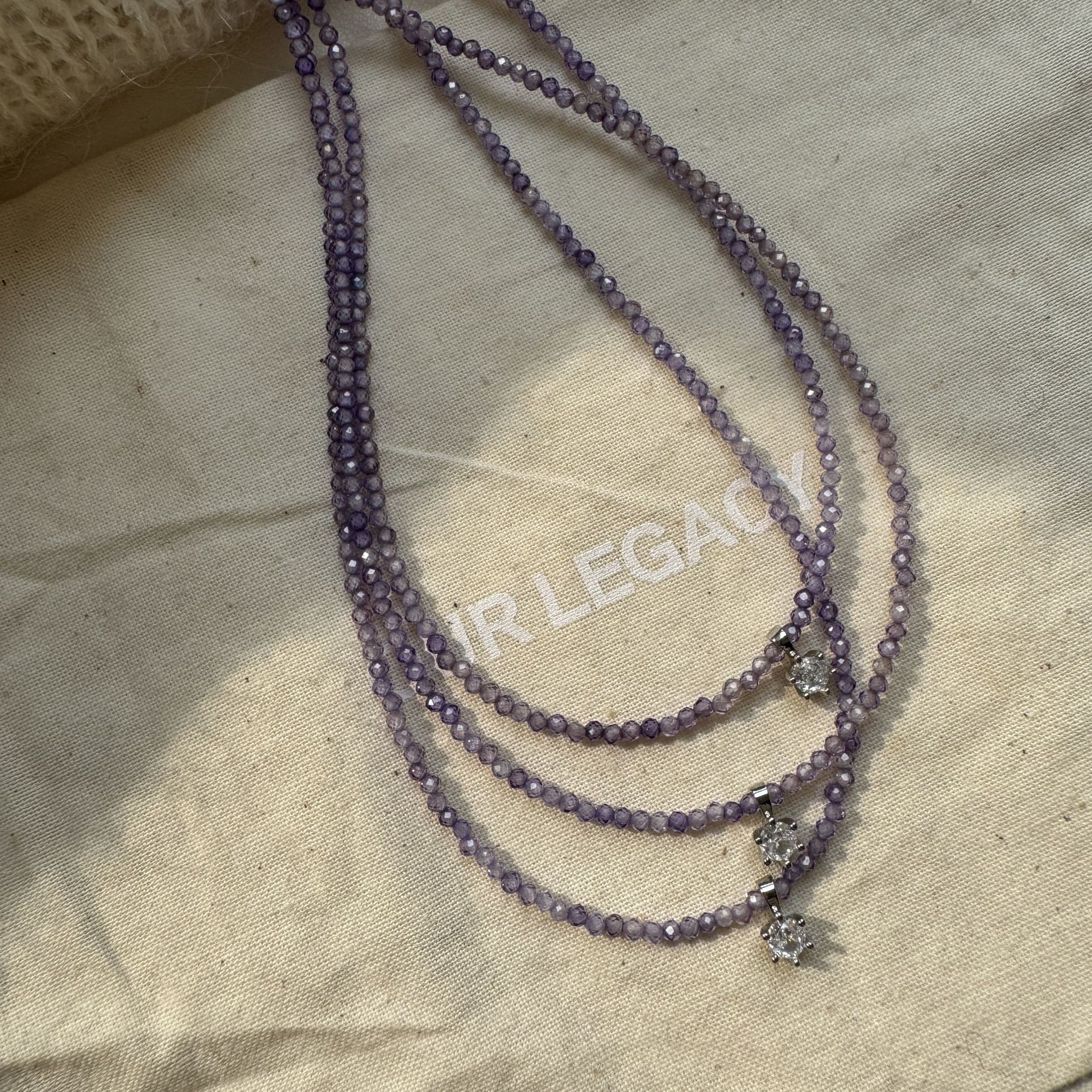 Purple lavender zirconia bead crystal necklace women's summer accessories niche accessories
