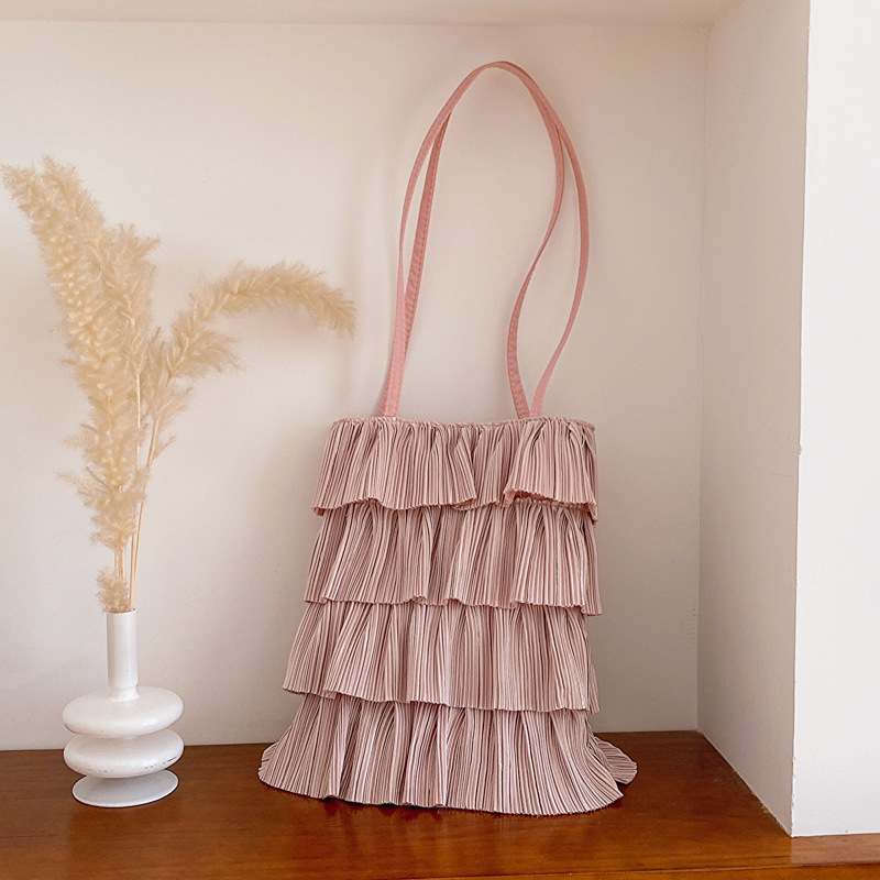 Women's Bag New Pleated Tote Bag Solid Color Tassel Cake Skirt Bag Small Fresh Underarm Shoulder Bag Crossbody