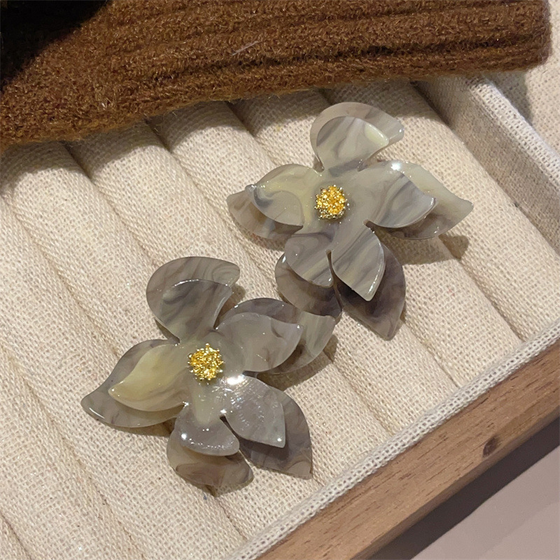 Gardenia White Coffee Flower Earrings Niche Exaggerated Petal Ear Accessories