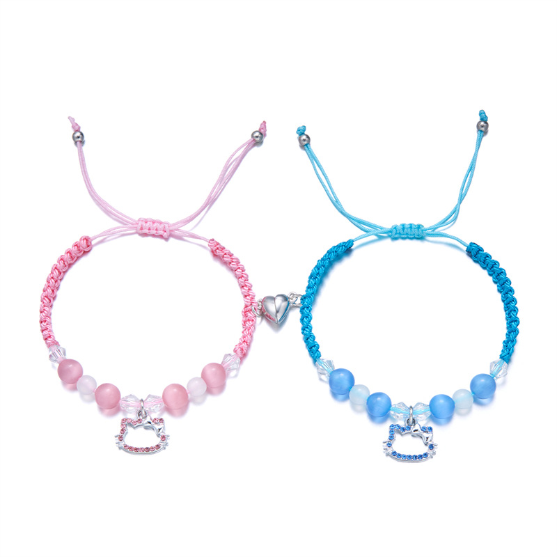 TKkt Cat Spider-Man New Heart-shaped Magnetic Bracelet Hand-woven Braided Rope Beaded Hand Jewelry
