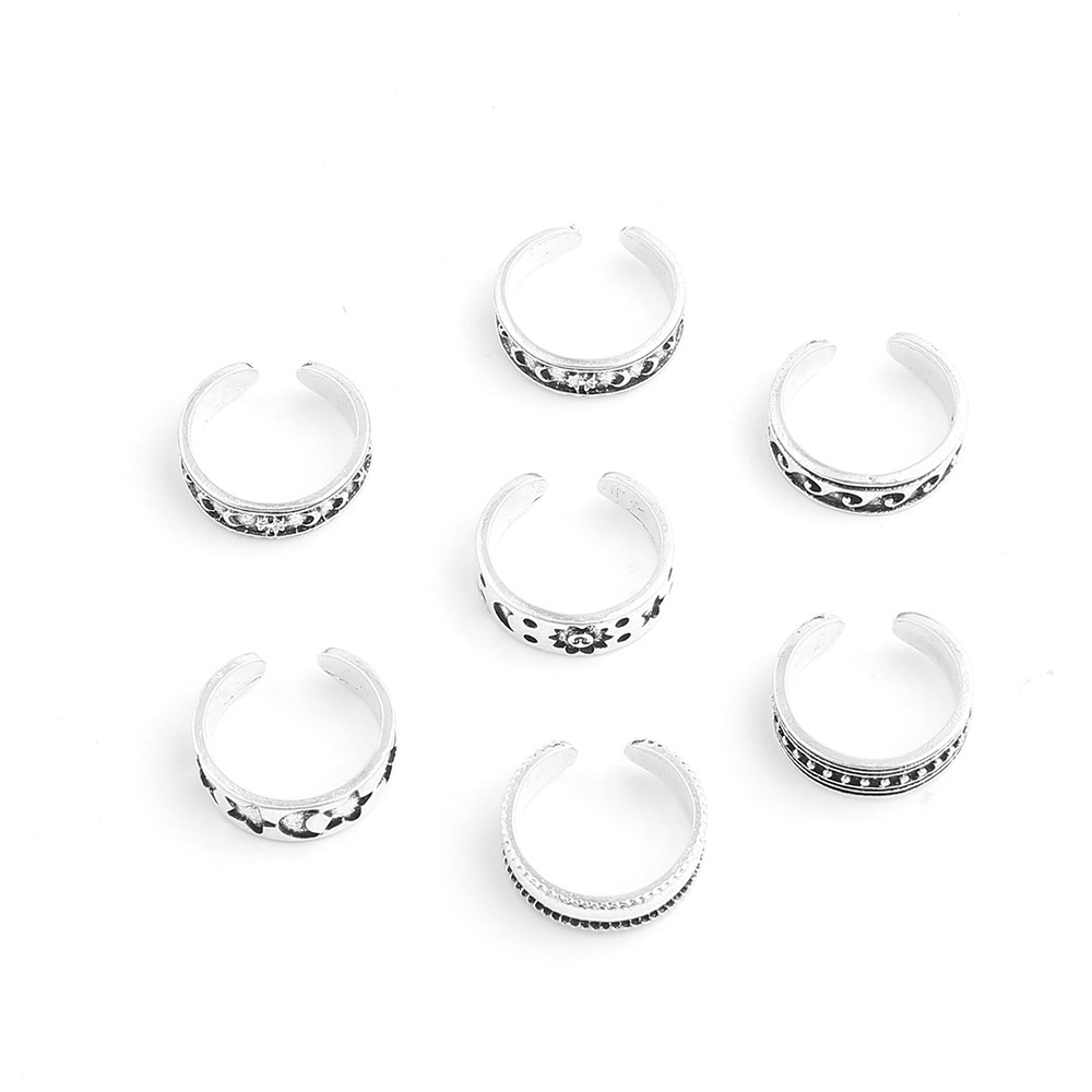 Mayili Accessories New Yiwu Summer Beach Alloy 7-Piece Open Toe Ring Set