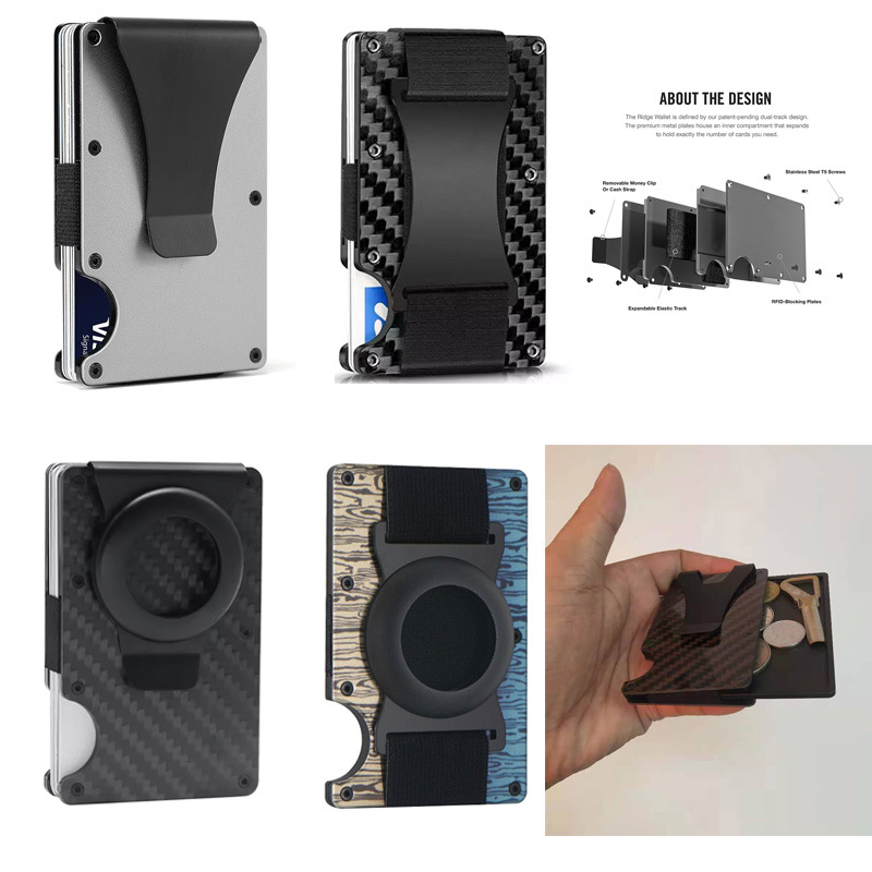 Metal Card Clip Accessories Carbon Fiber Card Holder Stainless Steel Clip Stainless Steel Back Clip with AirTag Slot
