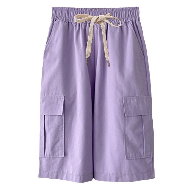 Plus size women summer thin high waist wide-leg 300 jin casual mid-length pants straight leg plus size elastic waist cargo pants five-tenths pants