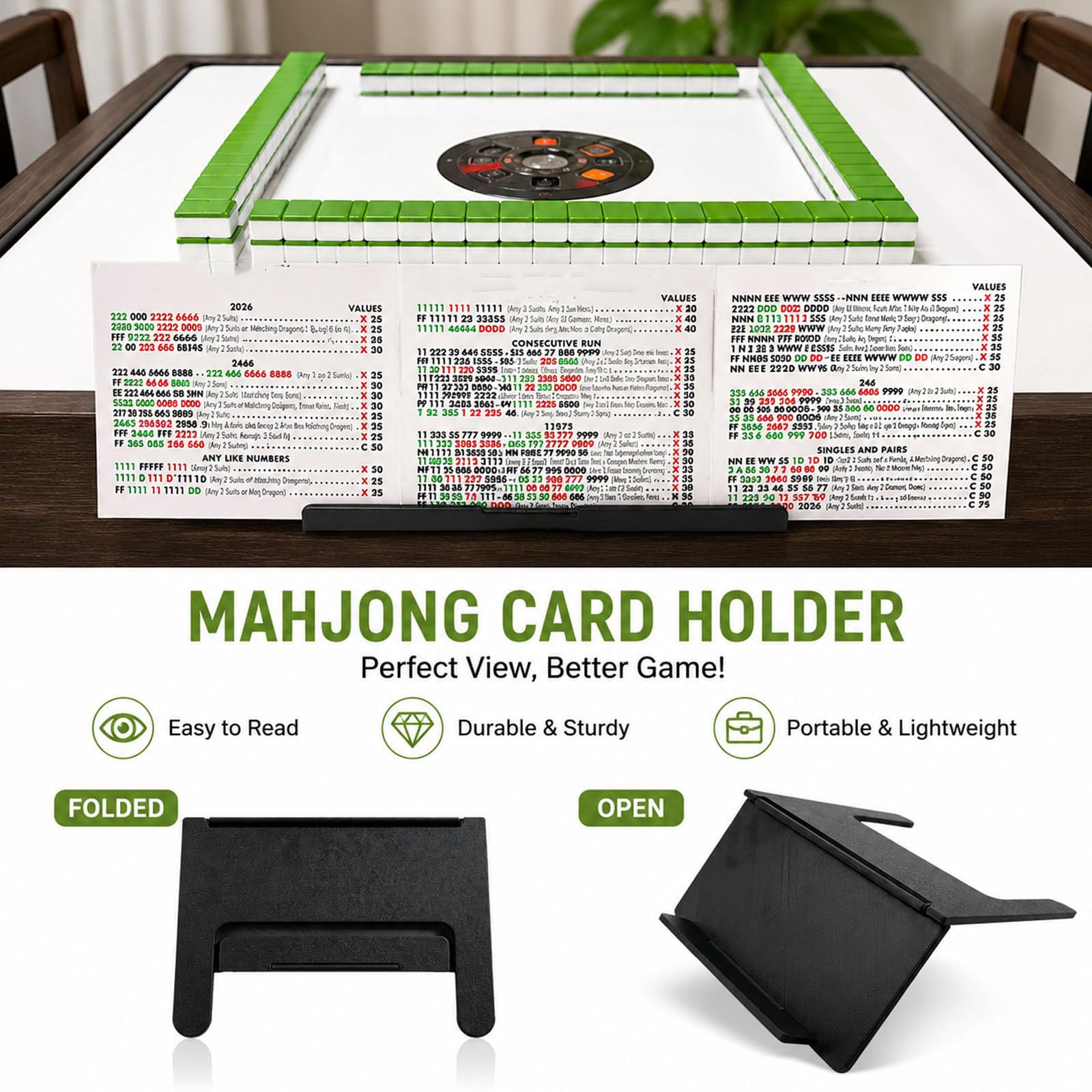 Mahjong Card Holder Angled Visible Card Rack Space-Saving Compatible with American Mahjong Foldable