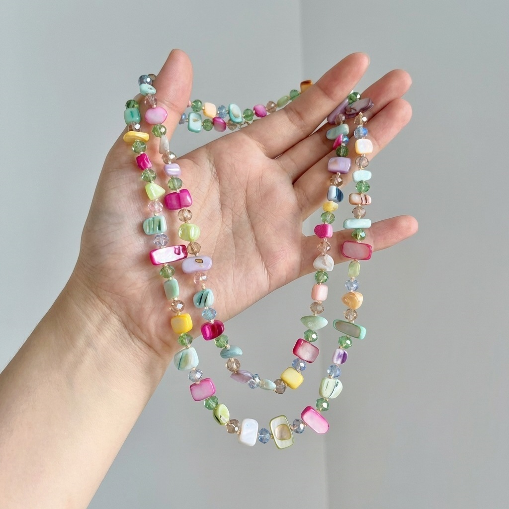 Colorful Natural Stone Beaded Accessories Bohemian Ethnic Style Necklace Niche Sweater Chain Women