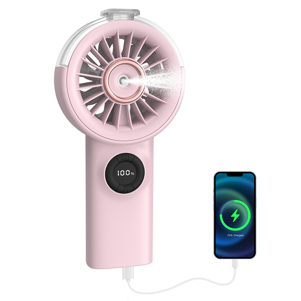 New Spray Fan Strong Wind Humidification Cooling Handheld Small Fan Portable Reverse Charging Desktop Fan