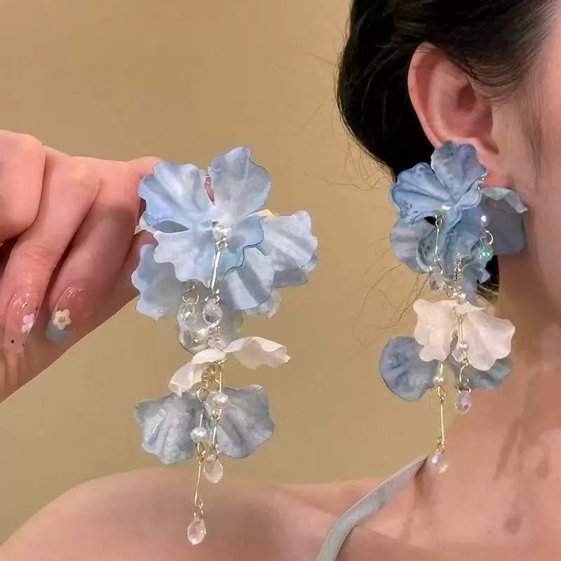 Youziqi Dream ~ summer purple flower tassel earrings 2025 new exaggerated seaside resort style ear accessories ear cuffs