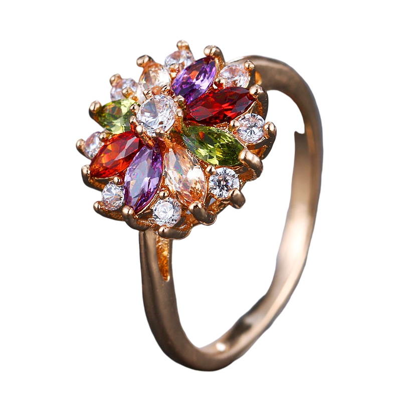 Colorful zircon ring women copper ring micro-set zircon luxury jewelry