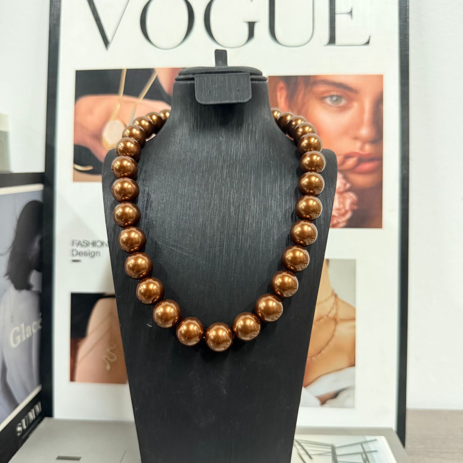 Imitation Swarovski Round Pearl Necklace for Women 14-16mm Large Size Necklace Clavicle Chain Accessories