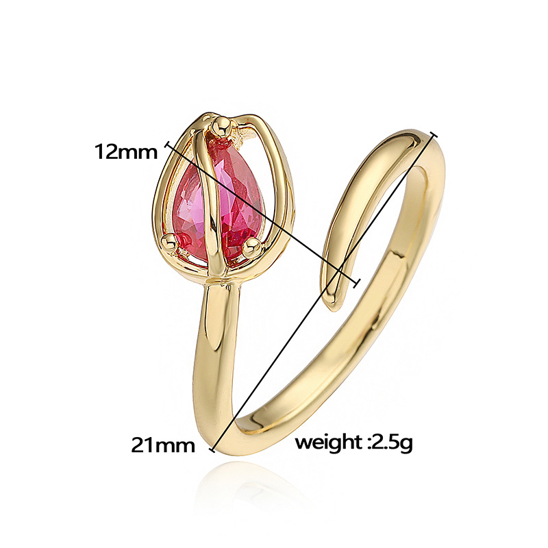 Copper Inlaid Colorful Diamond Tulip Ring, Earrings, Necklace for Women Flower Petal Jewelry Set