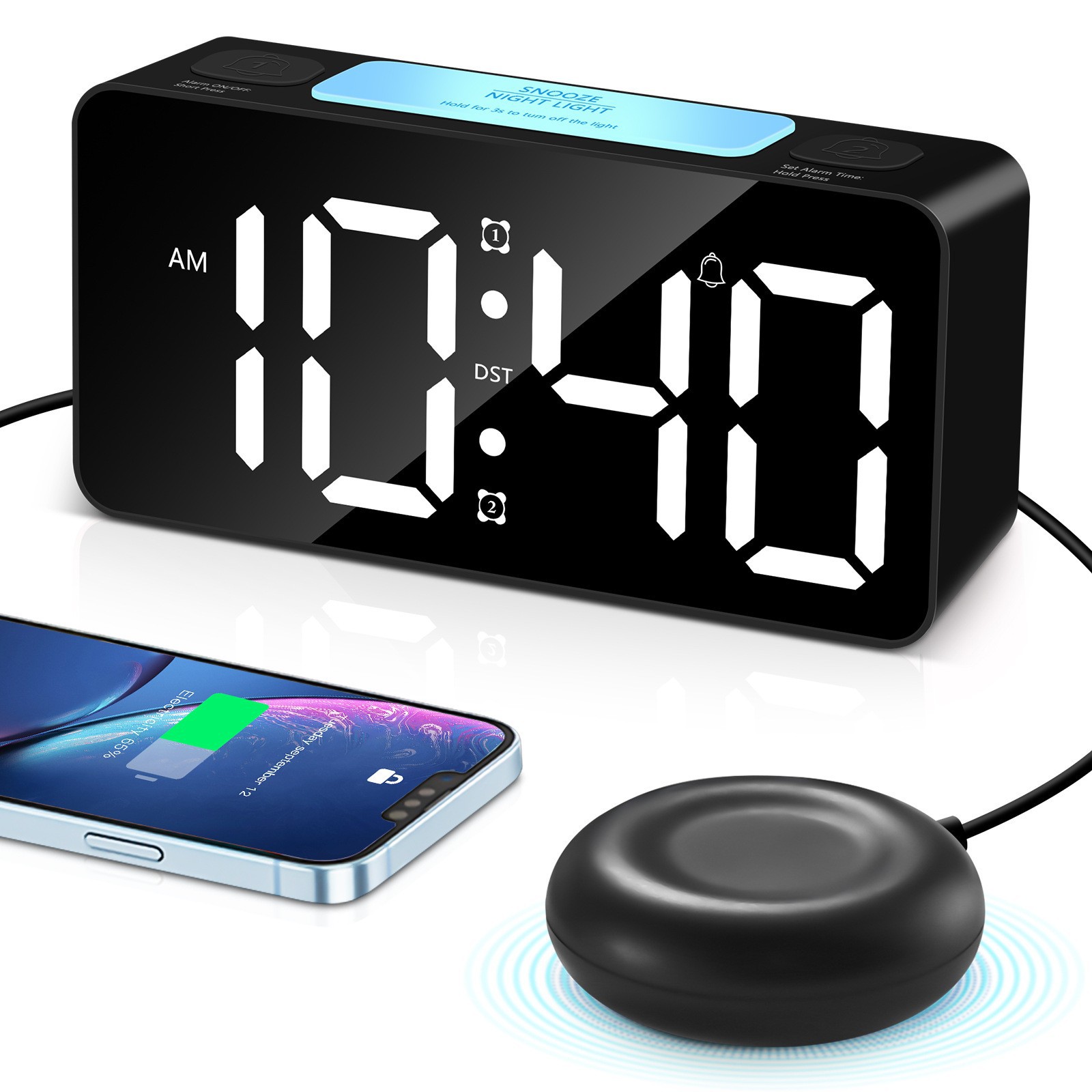 Round 10 minute alarm tea color mirror RGB large screen large sound vibration clock blind alarm clock I student