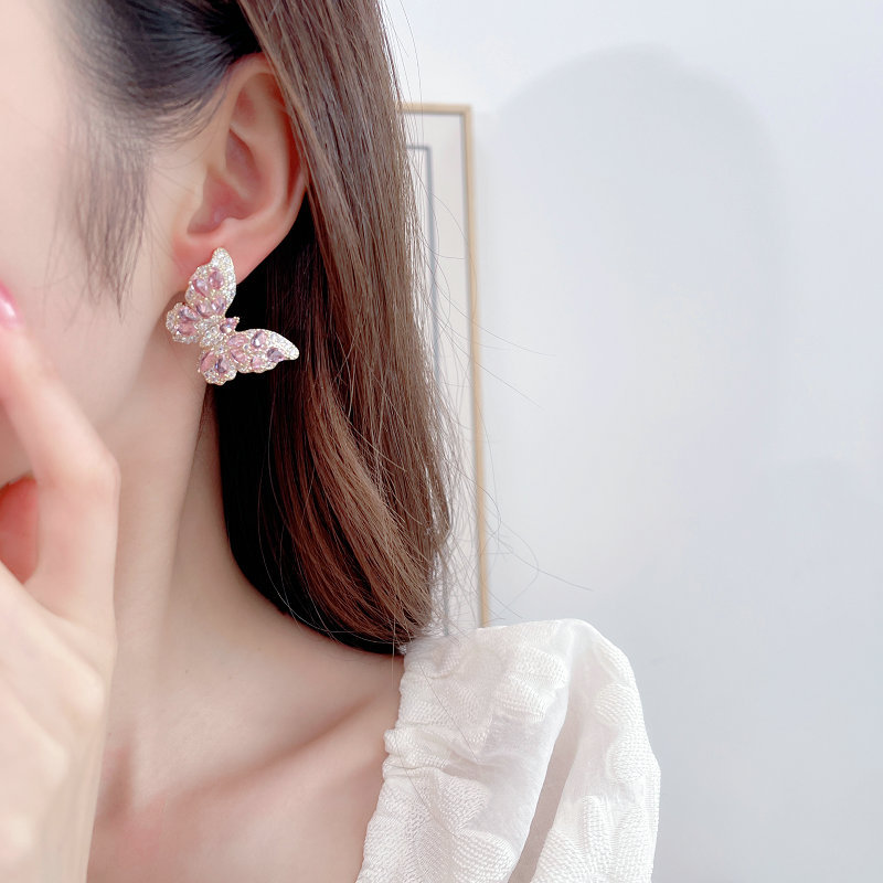 Heavy Craft Earrings Color Zircon Earrings for Women s925 Silver Needle Delicate Butterfly Earrings