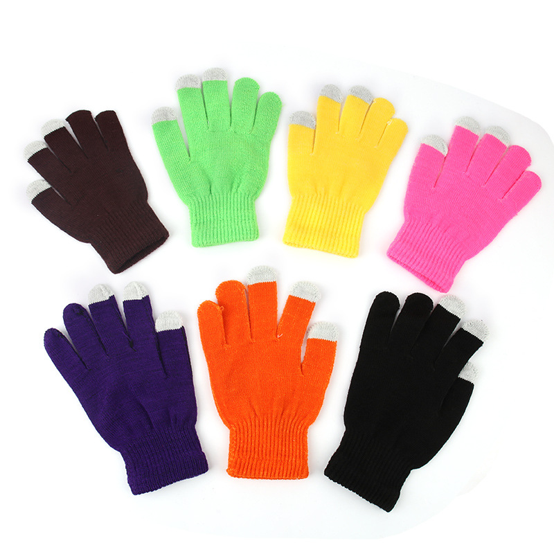 Touch Screen Gloves Unisex Youth Cycling Autumn Winter Anti-Cold Knitted Solid Color Anti-Slip Split-Finger Warm Children's Gloves