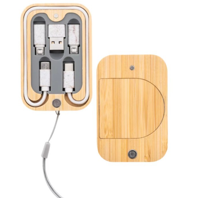 Eco-Friendly Wheat Straw 6-in-1 Data Cable Storage Box Bamboo Wood Storage Box Fast Charging Data Cable 60W Portable