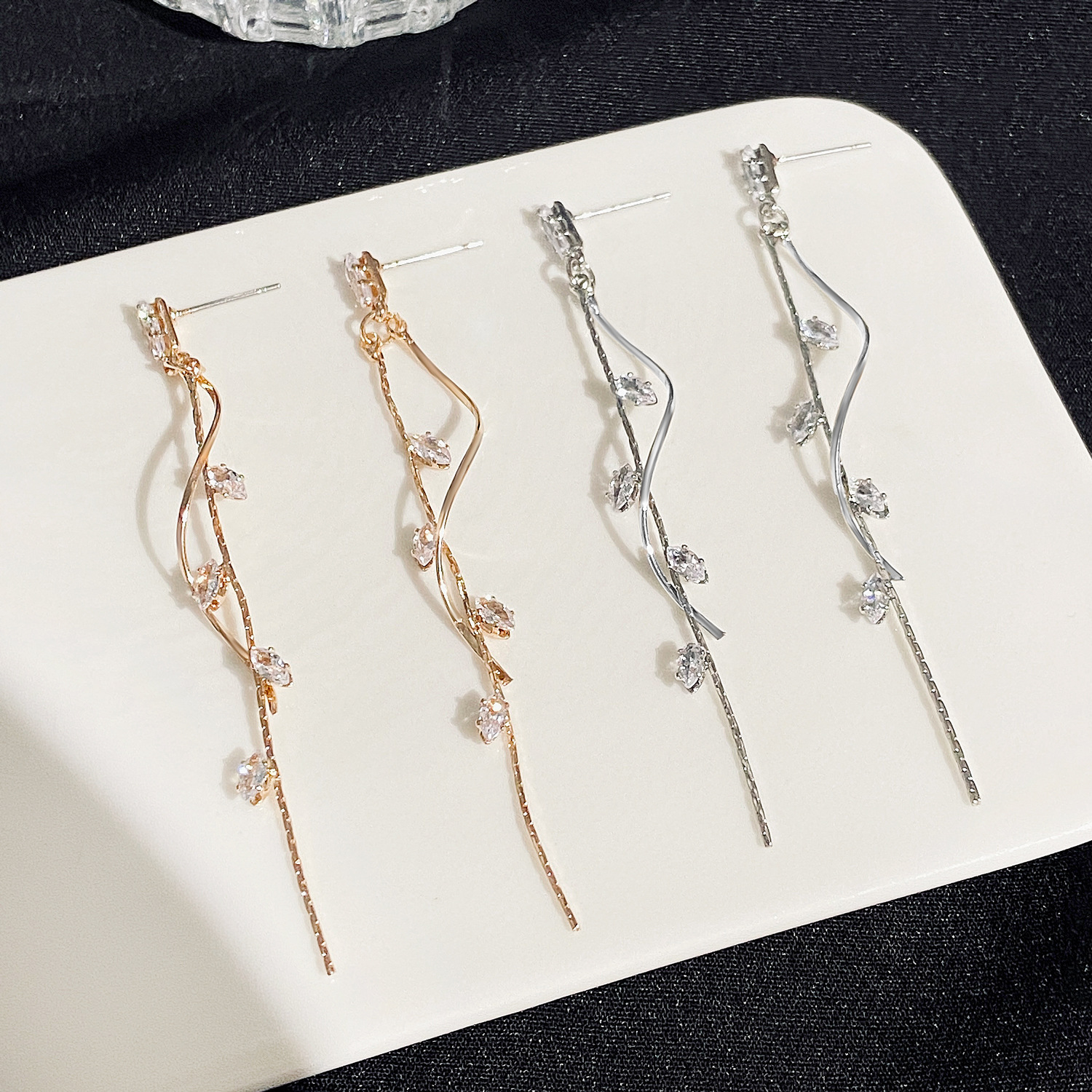 Long Zircon Tassel Earrings Women Twisted Stud Earrings Ear Decor