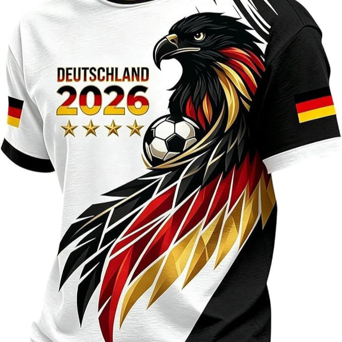 2026 New Men's Round Neck T-Shirt Football Star Eagle Germany Print Men's Top