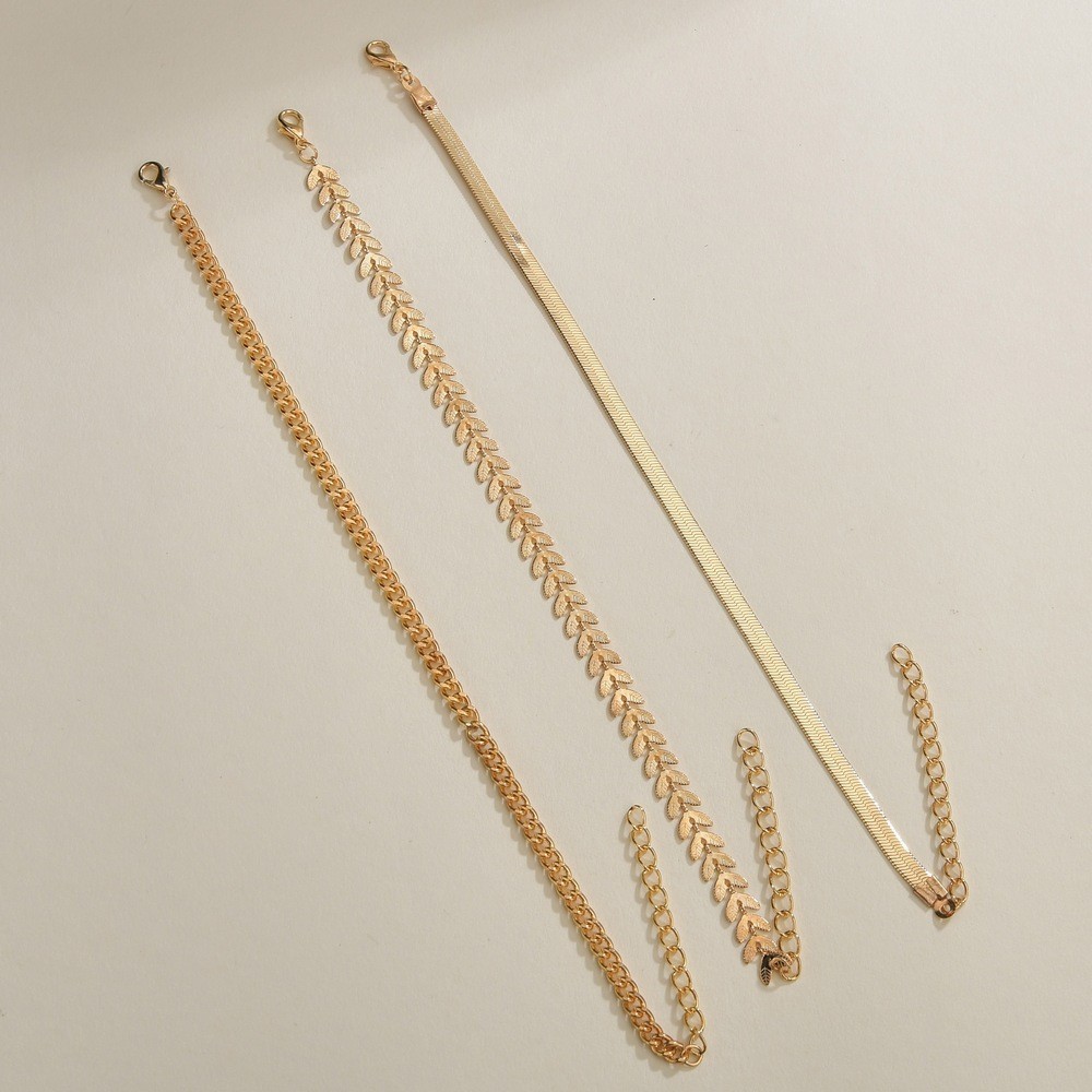 Rongshang Accessory Anklet Set Women's Anklet Three-Piece Flat Snake Wheat Chain Ankle Ornament