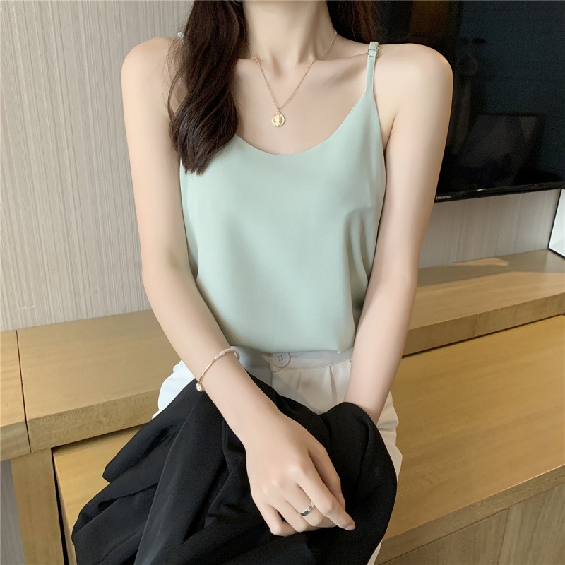 Real Shot! Suit Inner Wear V-neck Chiffon Camisole Vest Women Summer Fat Cover Adjustable Sleeveless Top