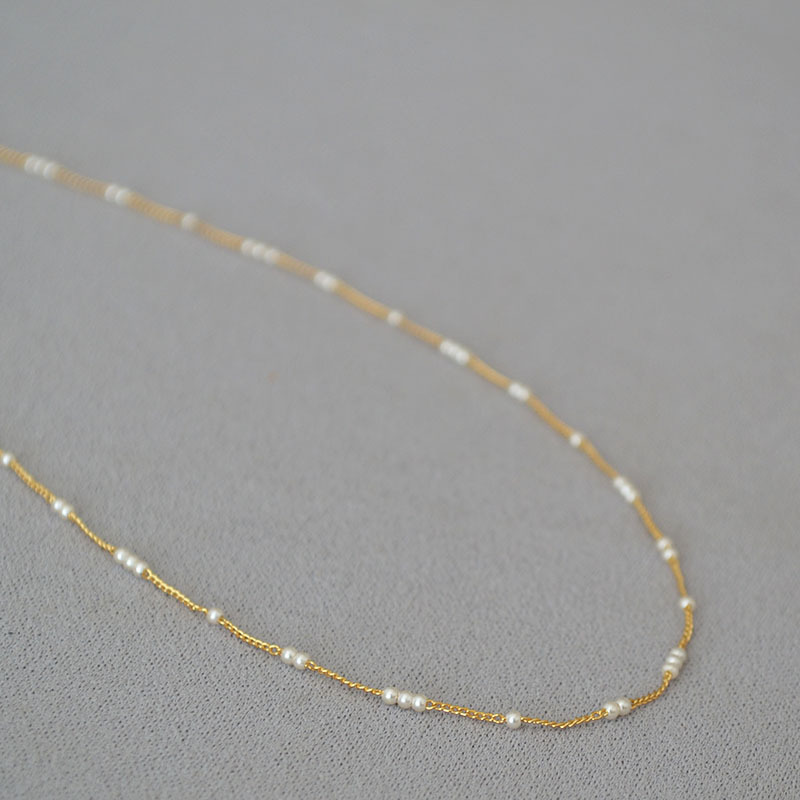 Simple mini baby small pearl spaced brass gold-plated elegant ultra-fine necklace锁骨链