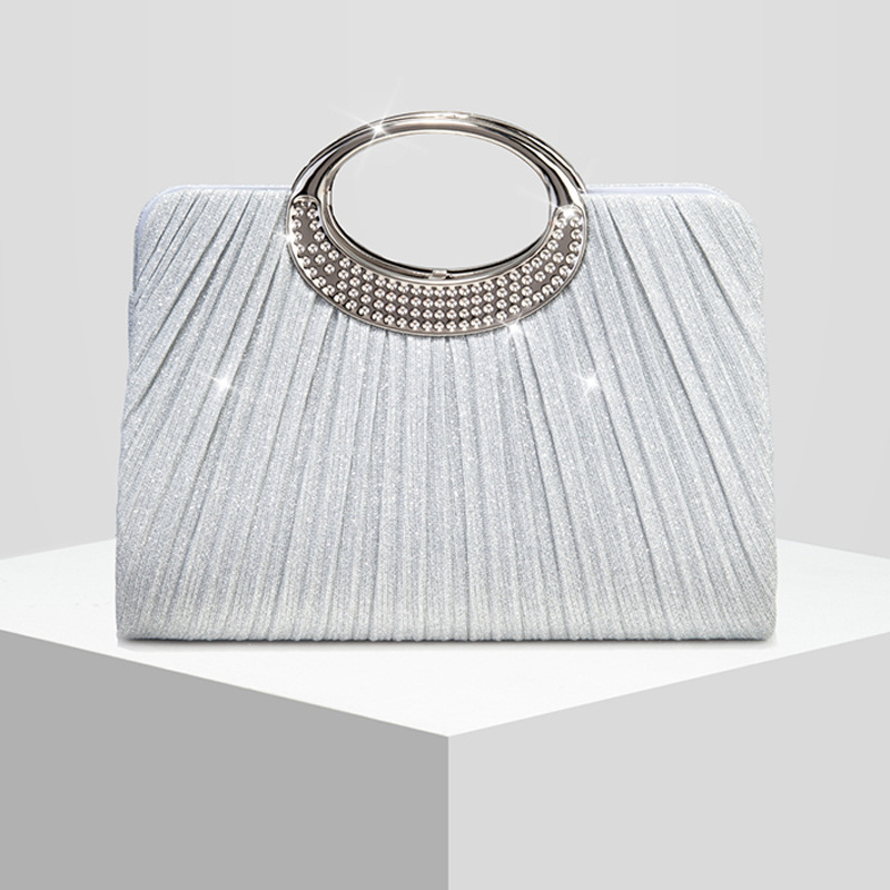 New Women's Ring Pleated Shiny Evening Bag Clutch Evening Bag Wedding Bag