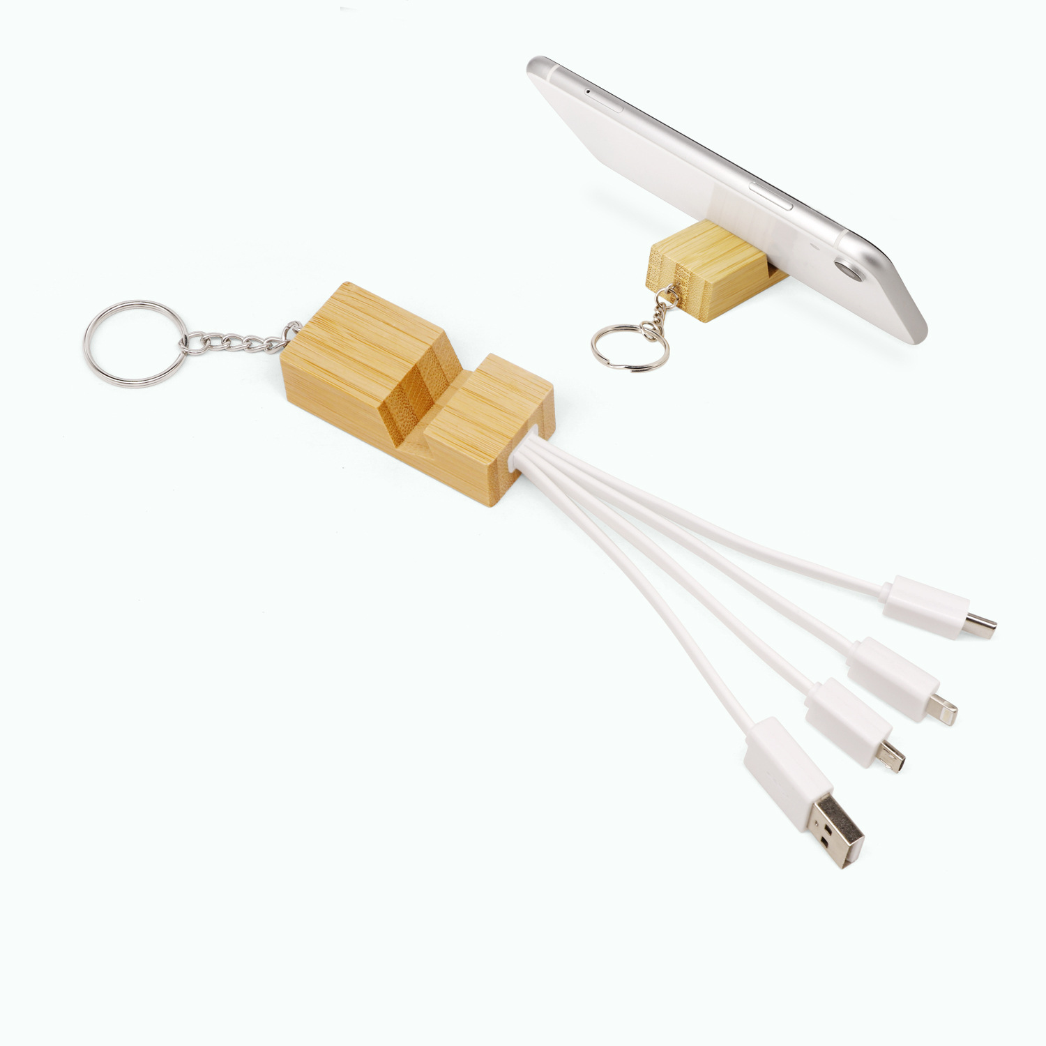 Wooden board stand multi-function cable phone stand three-in-one data cable one-to-three keychain hanging charging cable