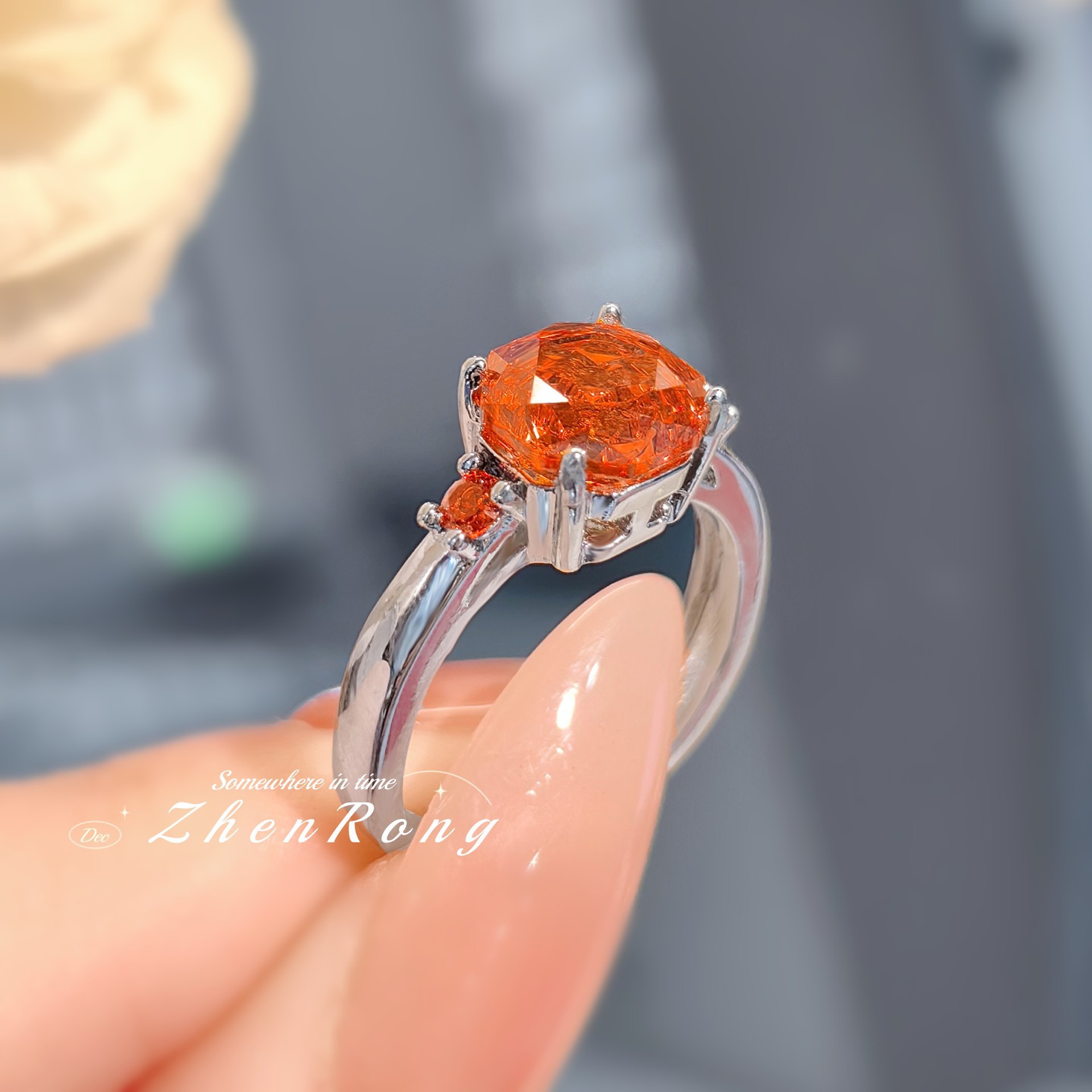 Octagonal millennium rose cut炫彩 necklace pendant inlaid with high carbon diamond Chinese red earrings color gem pink diamond ring women
