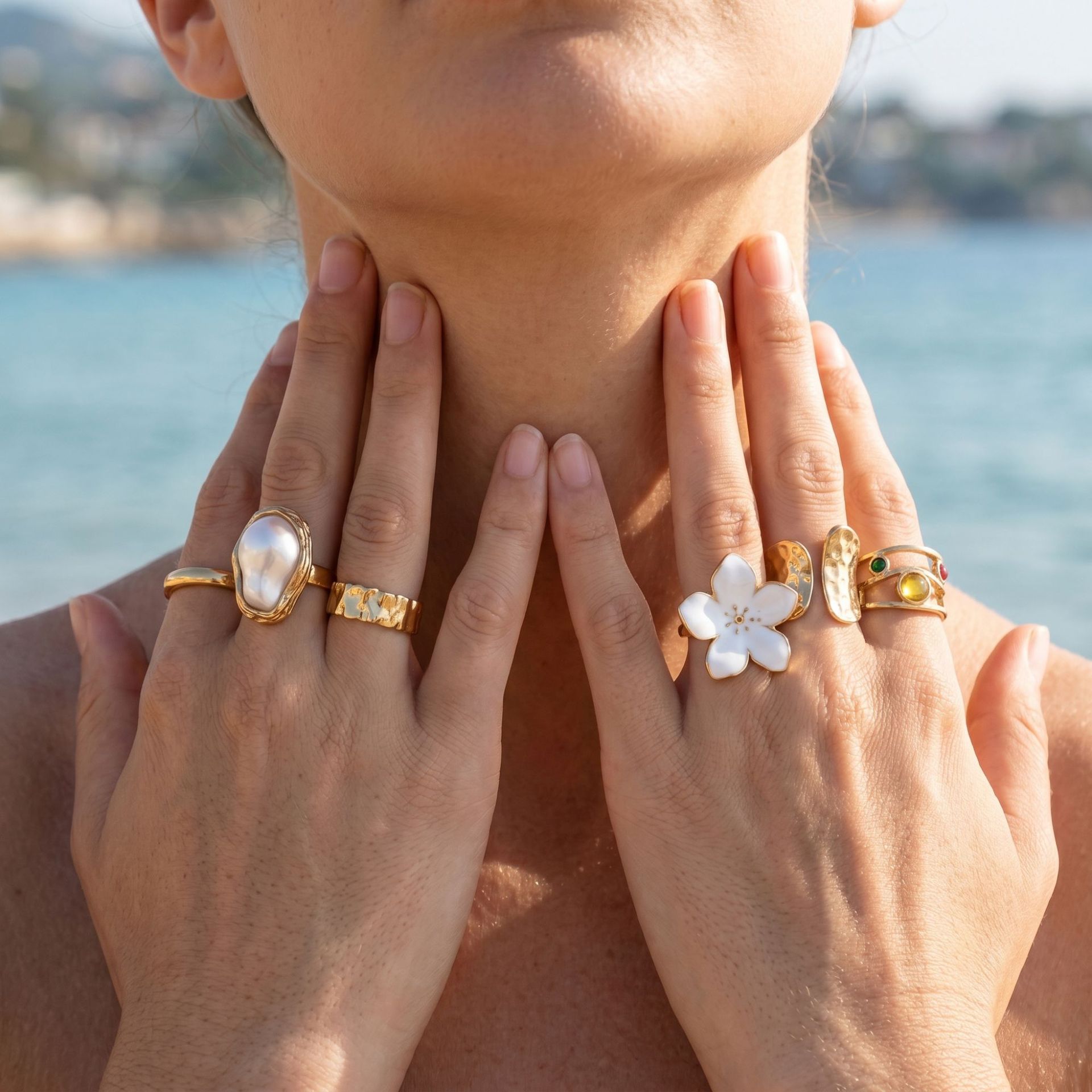 Liquid Lava Flower Open Ring Baroque Imitation Pearl Gemstone Ring