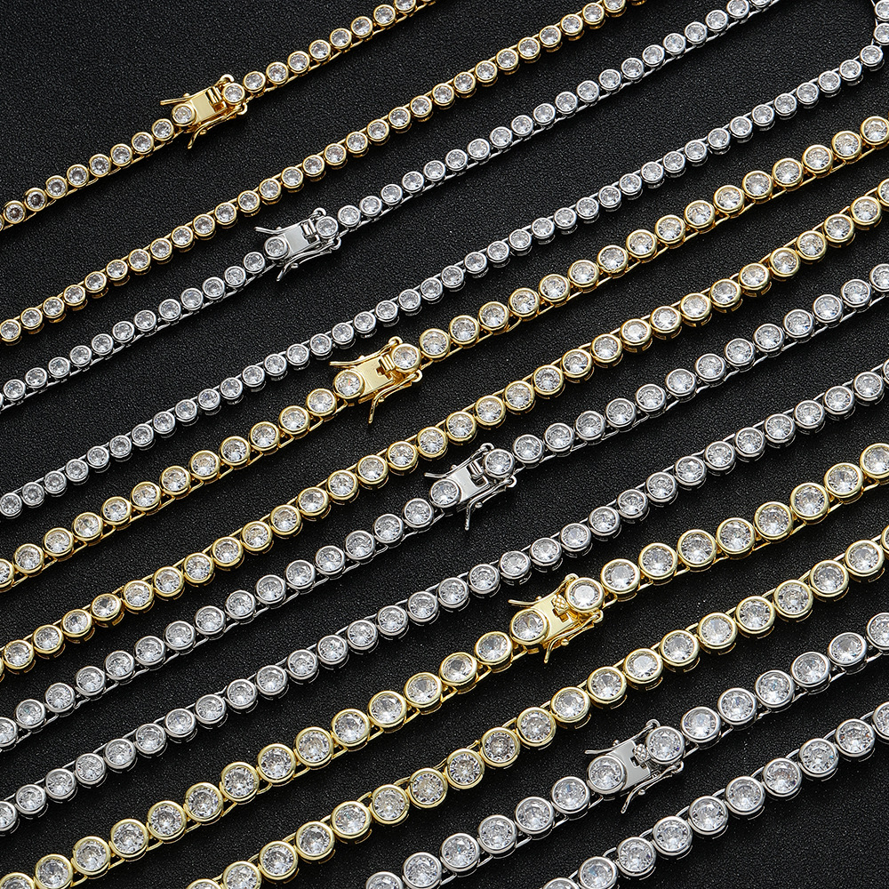 3mm 4mm 5mm bezel-set tennis chain hip-hop jewelry choker necklace layered new full bezel tennis bracelet