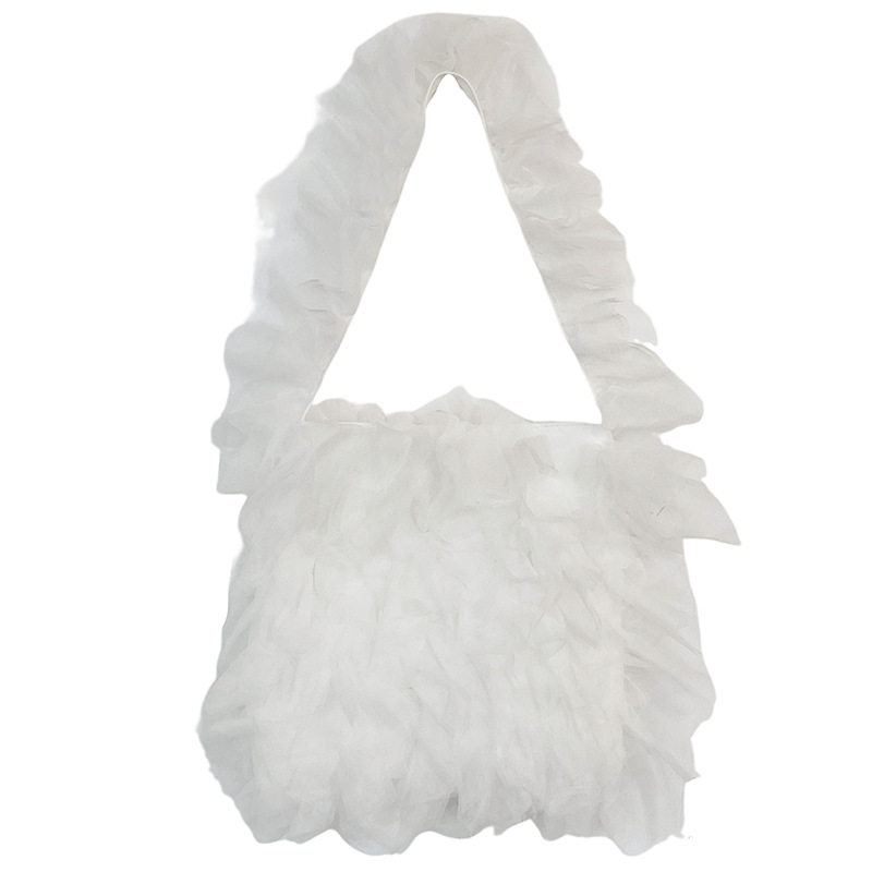 Sweet Girl Style Lace Pleated Bag Lace Soft Mesh Splicing Handbag Celebrity Style Underarm Shoulder Bag
