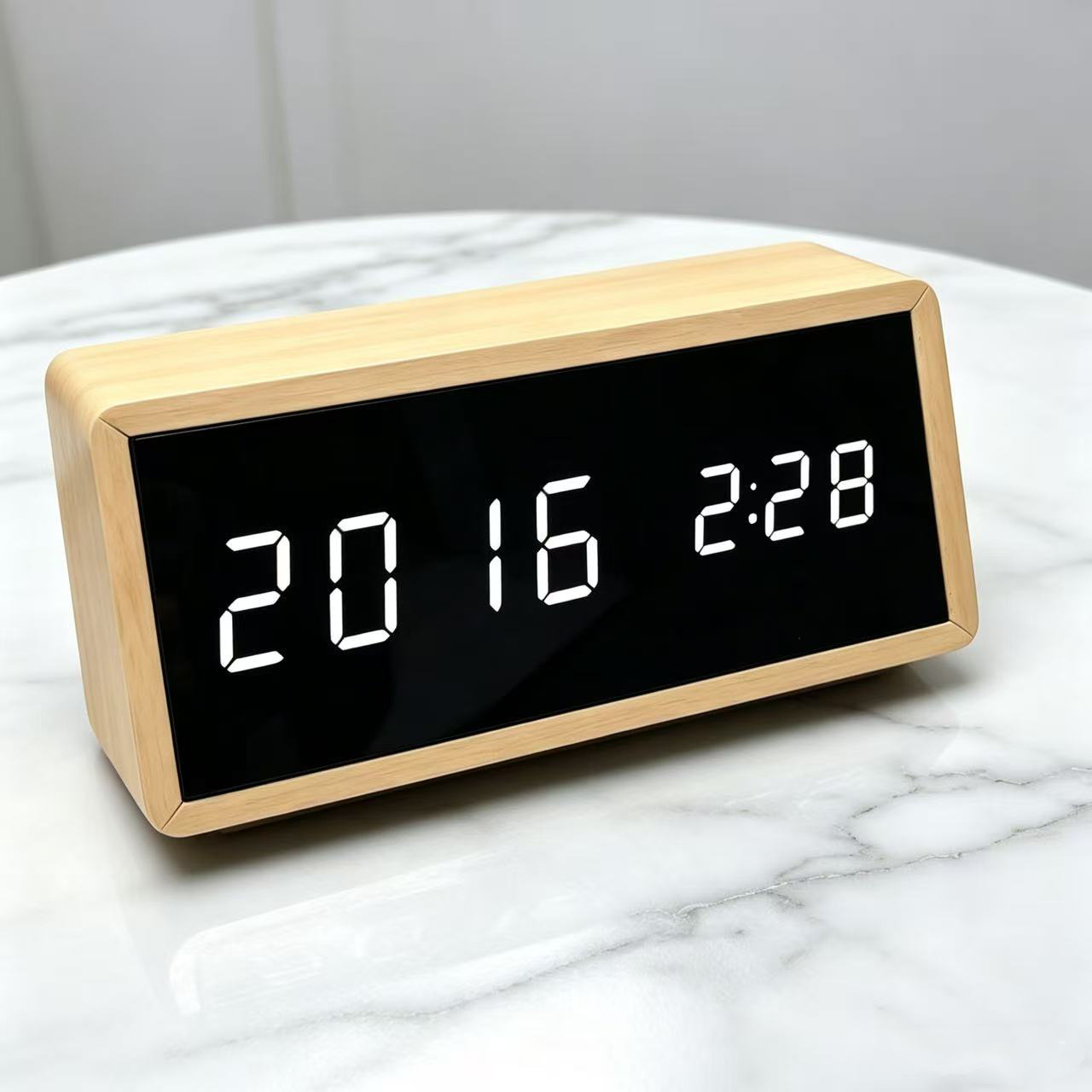 Colorful mirror clock, LED wooden clock, wooden digital clock, LED electronic clock, temperature clock, electronic alarm clock
