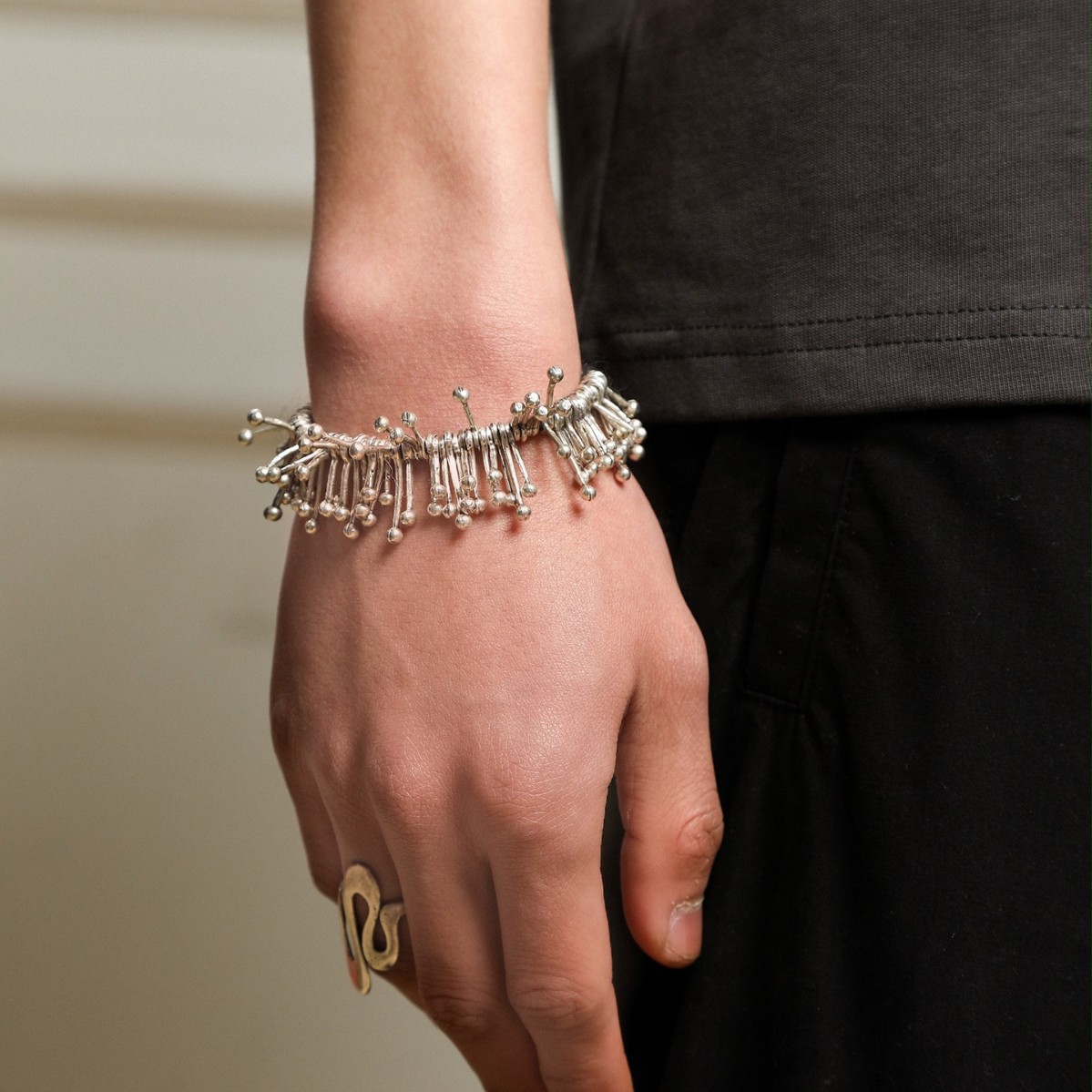 New symbiotic plant irregular bracelet, handmade galvanized silver neutral design seaweed bracelet, unisex
