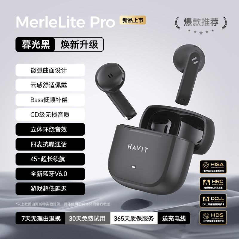 HAVIT Large Capacity Bluetooth Earphones Semi-in-ear Call Noise Cancellation Ultra-long Battery Life Game Low Latency