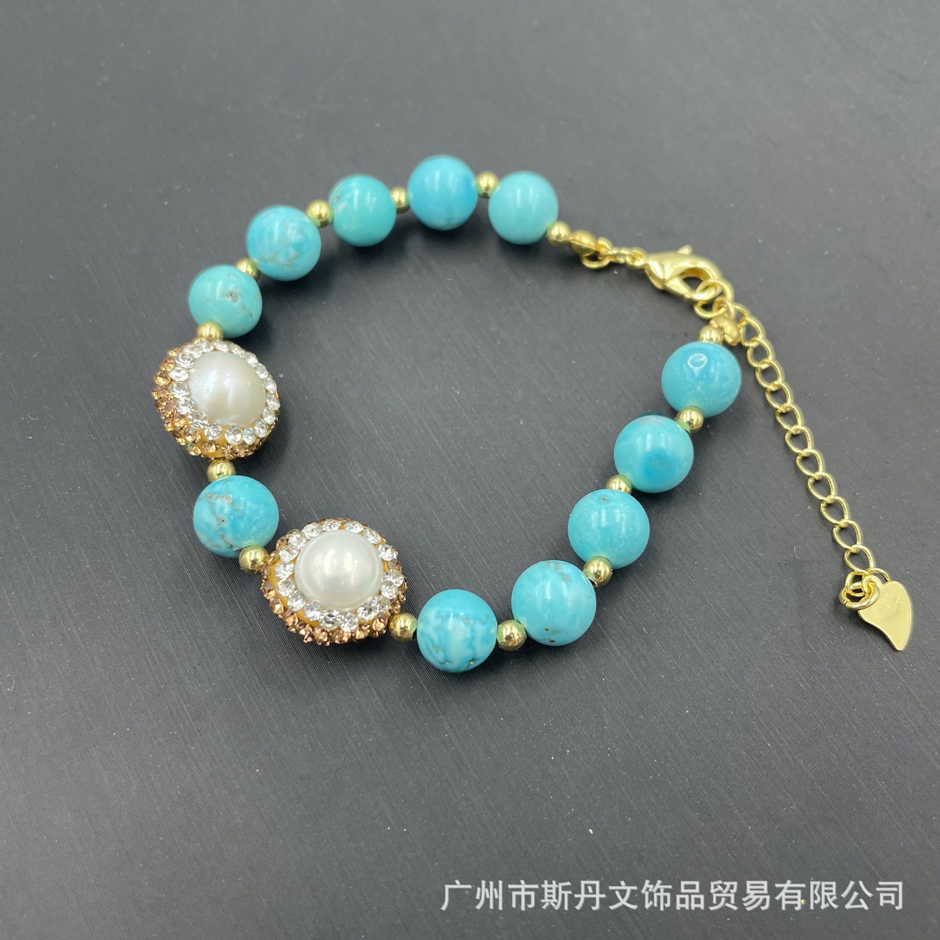 New Vintage Necklace Turquoise Pearl Magnesite Set Ethnic Style Niche Inlaid Czech Diamond Four-Piece Set