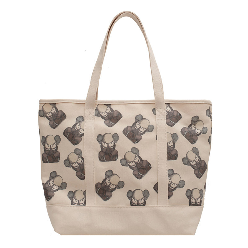 Fitting room shoulder bag canvas bag niche tote bag large capacity student class KAWS handbag