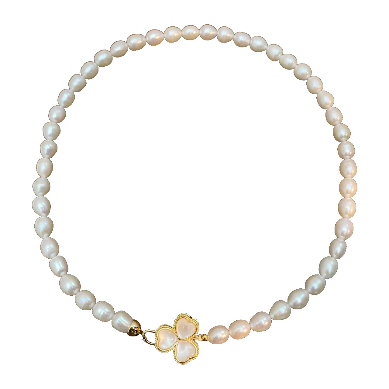 8-9mm large-size natural freshwater pearl clover necklace for women, collarbone chain, neck chain