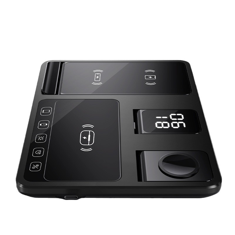 New 4-in-1 Wireless Fast Charger for Apple Phone Watch Earphone Auto Lift Foldable Clock Charger