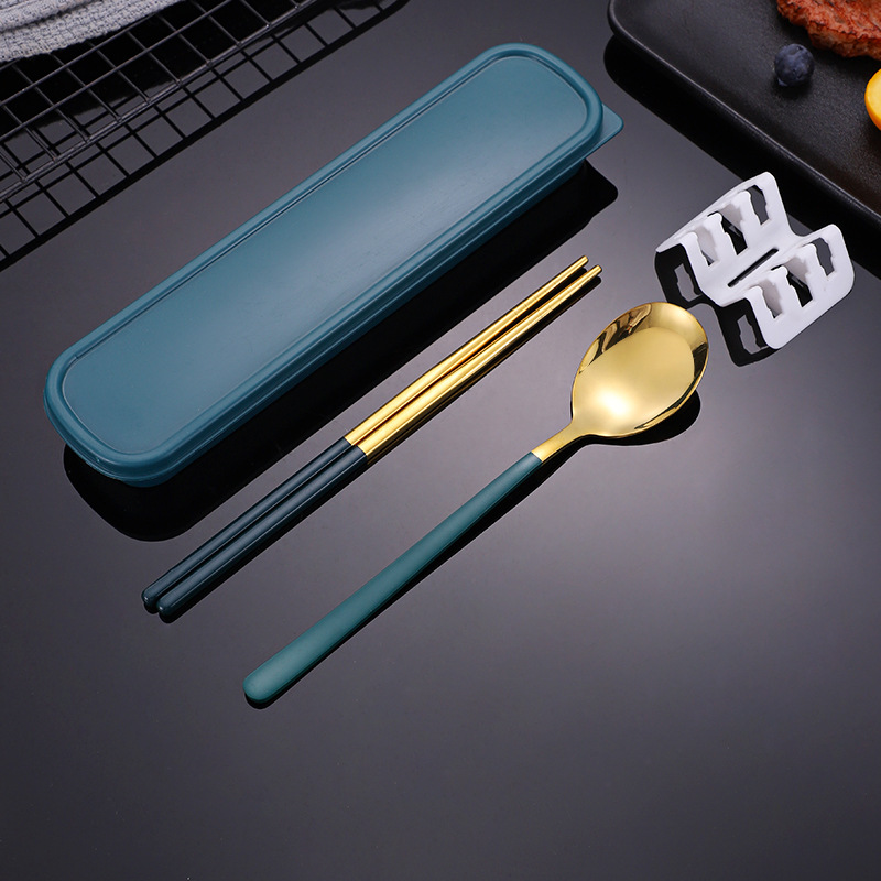 A绿金两件套（勺+筷+盒）