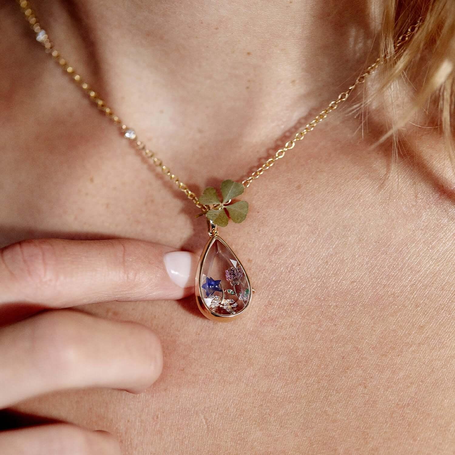 Ocean heart openable necklace teardrop pendant cute small item锁骨链 copper